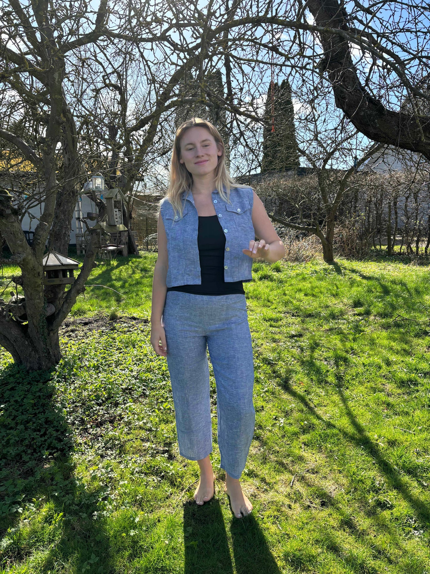 Blå meleret hørbukser fra Blueberry