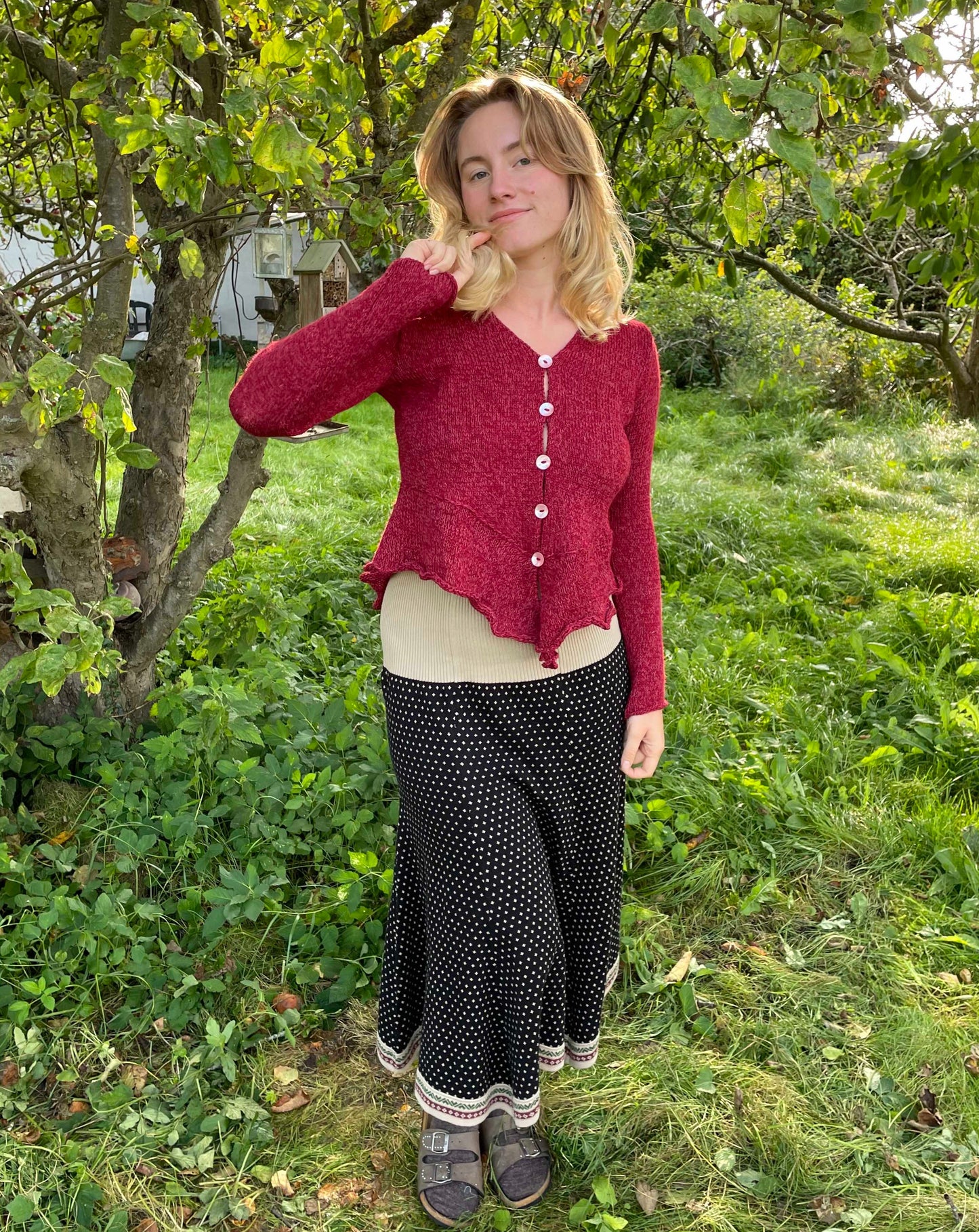 Rød Uld Cardigan fra Himalaya