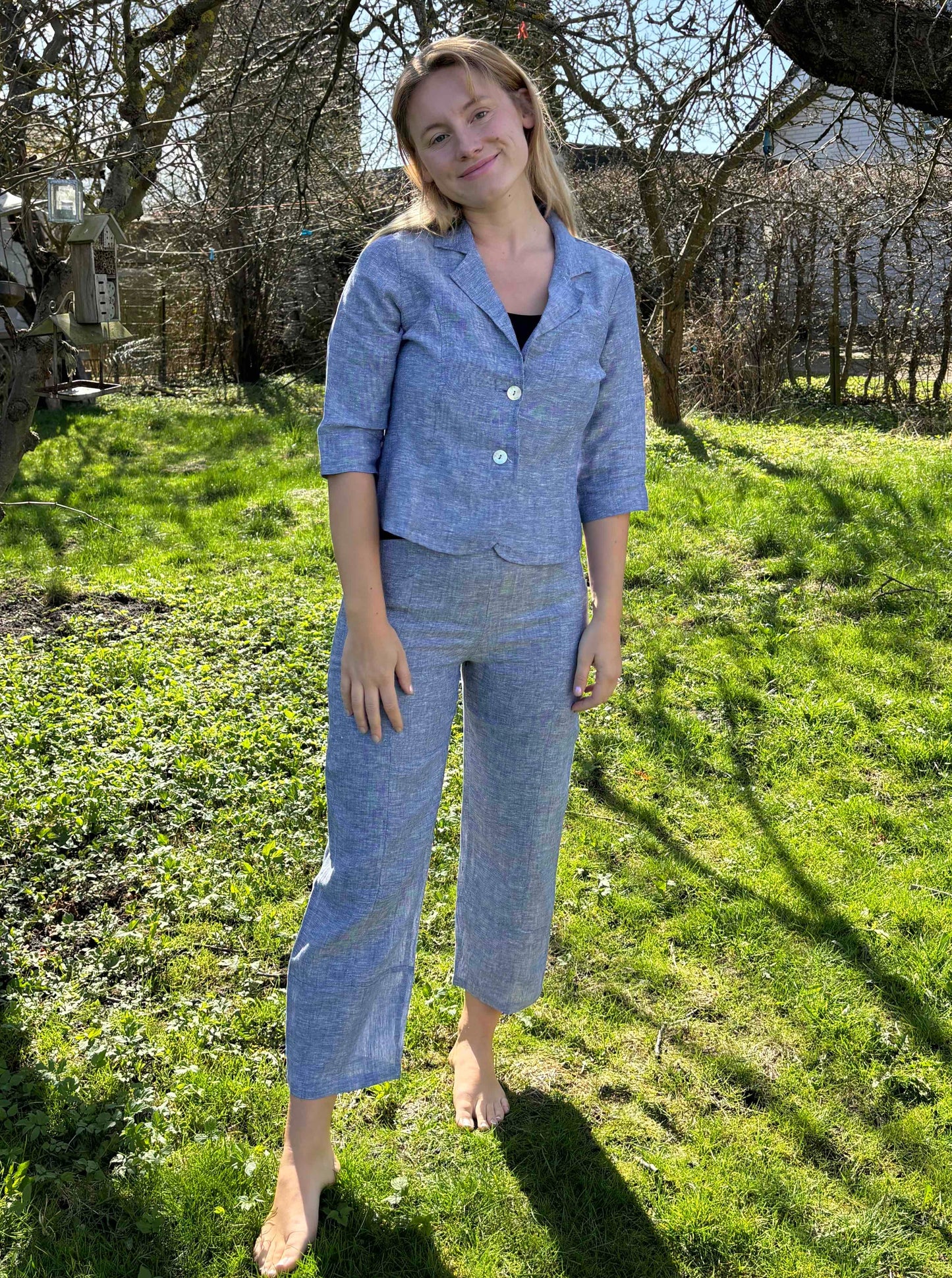 Blå meleret hørjakke fra Blueberry