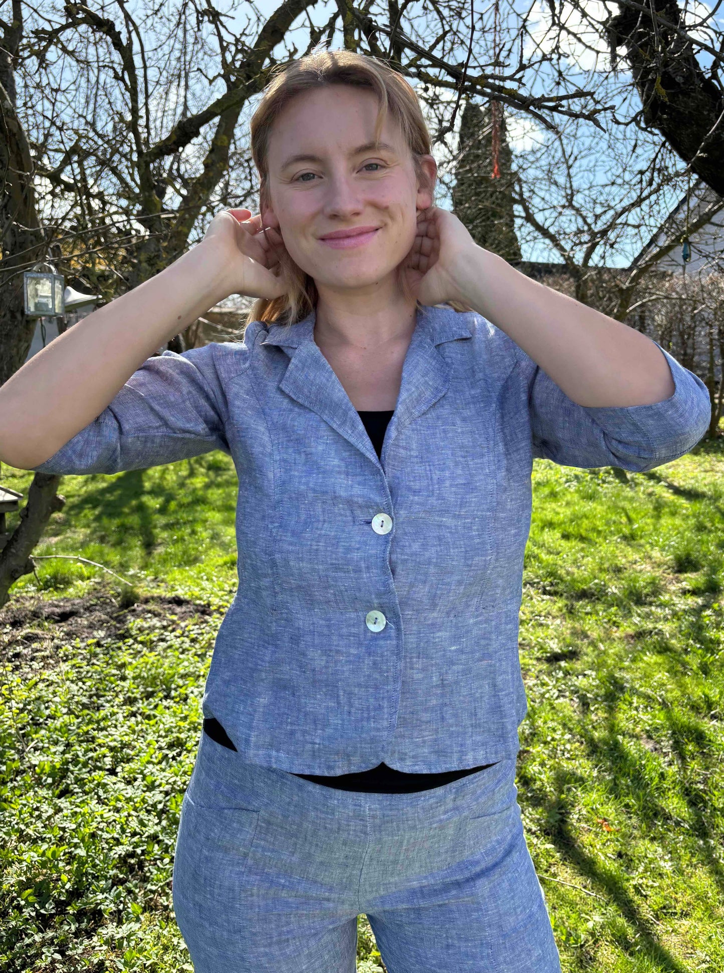 Blå meleret hørjakke fra Blueberry