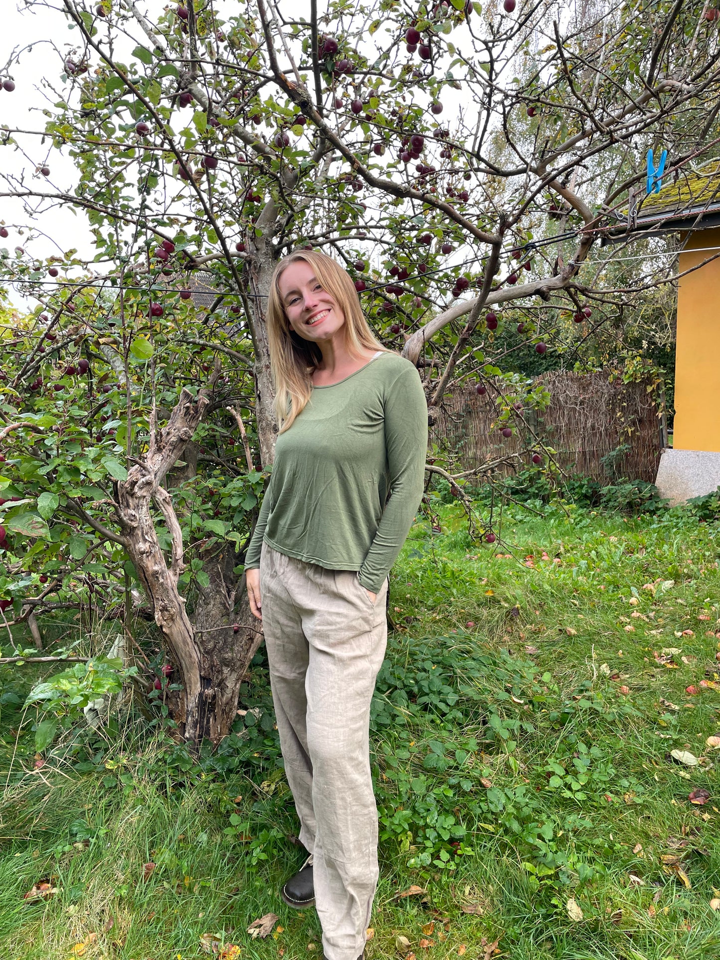 Grøn langærmet T-shirt i bambus