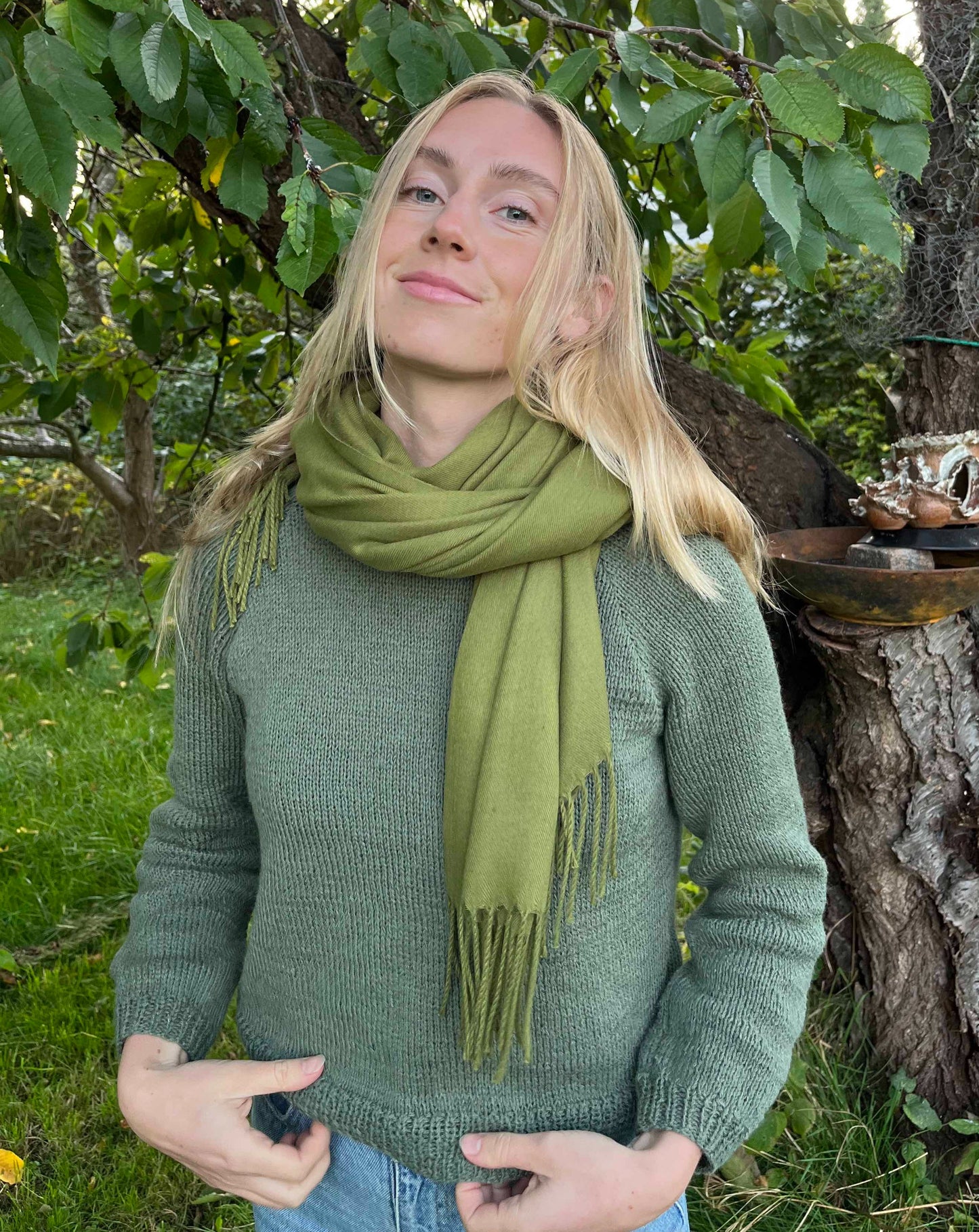 Grønt cashmere tørklæde