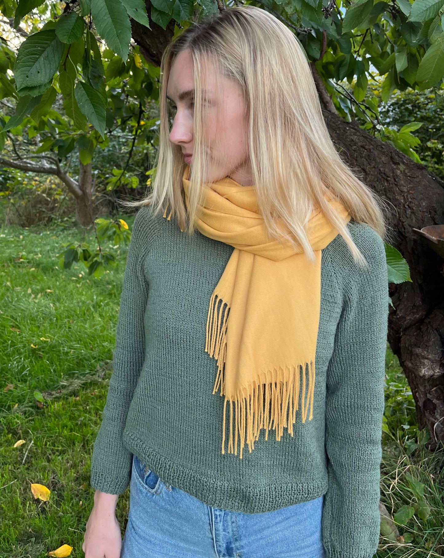 Gult cashmere tørklæde