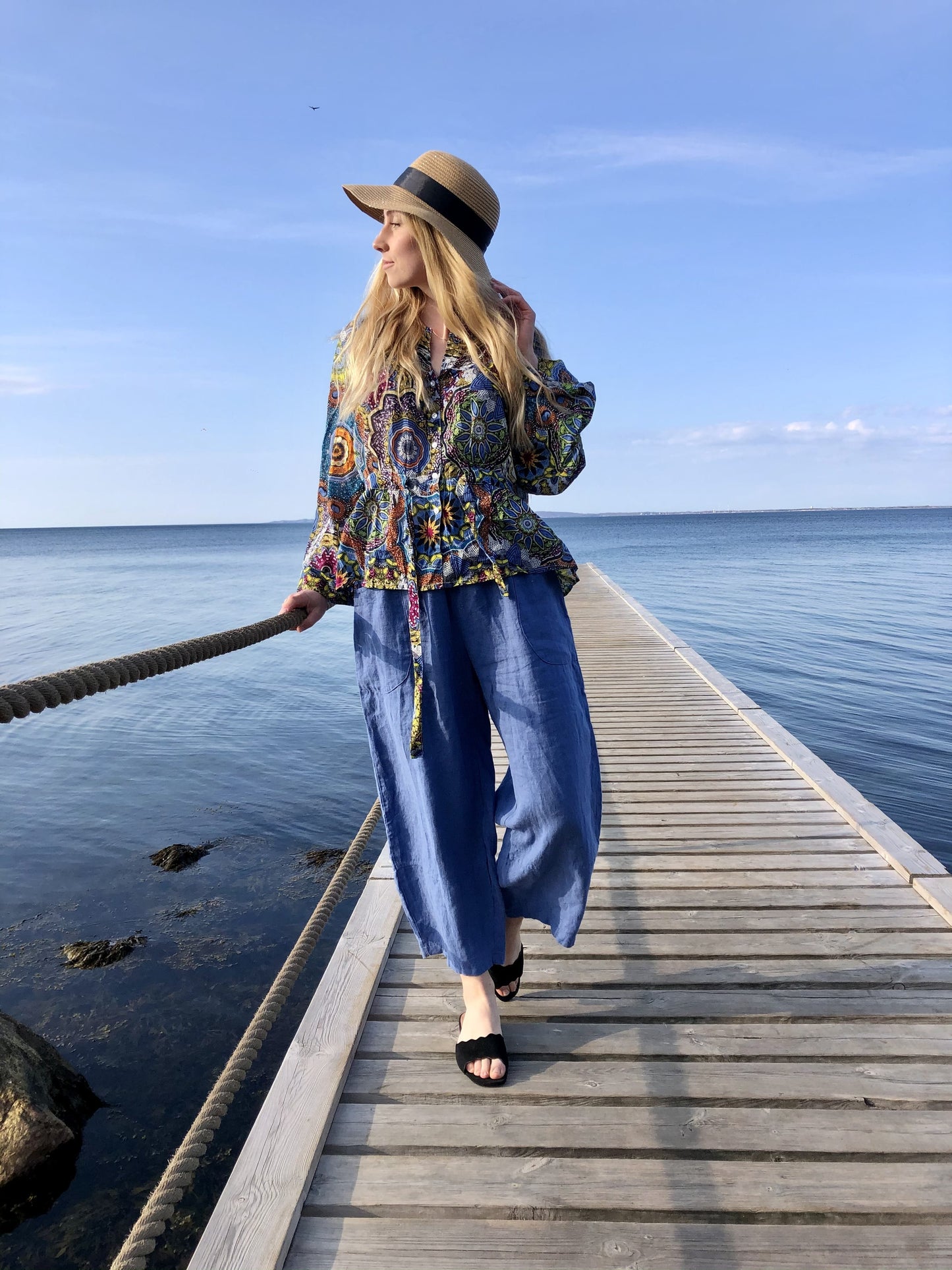 Mønstret Bluse med Snørre