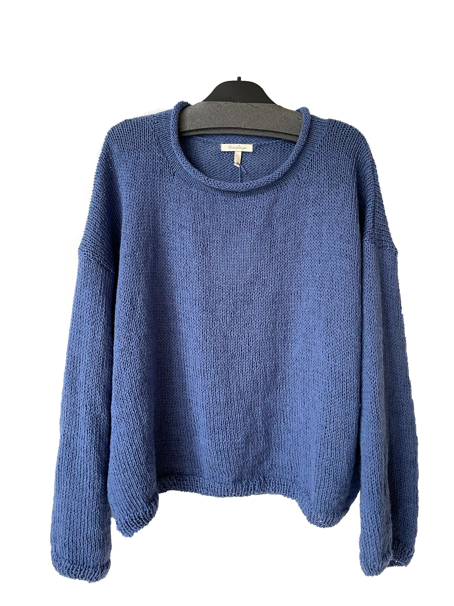 Strik_merino_uld_Blå_sweater_Himalaya
