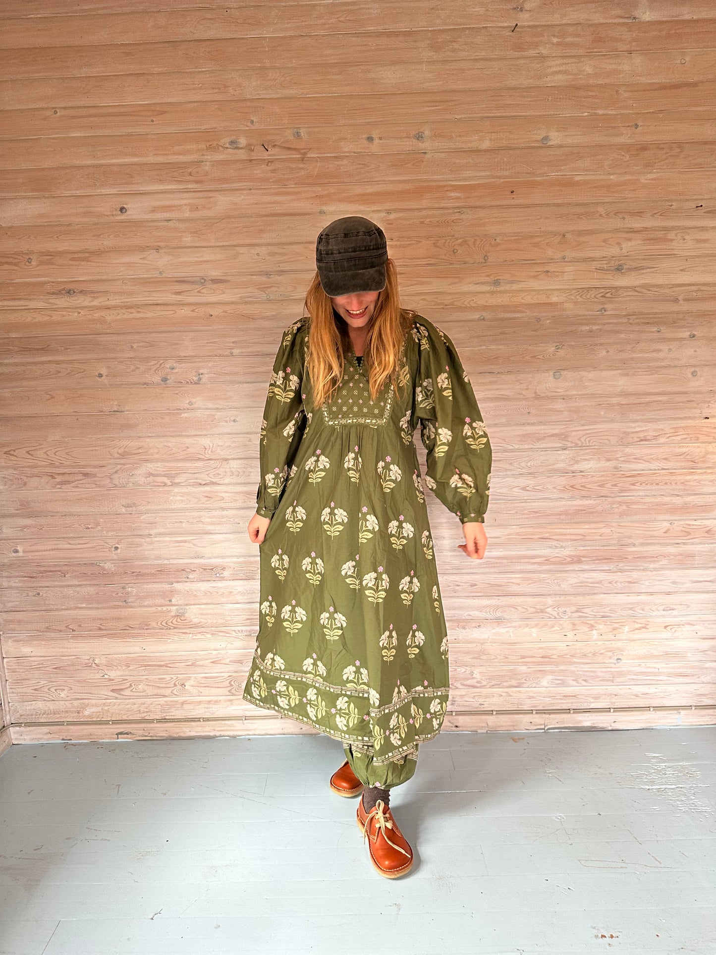 Bomuldskjole fra Himalaya i Grøn