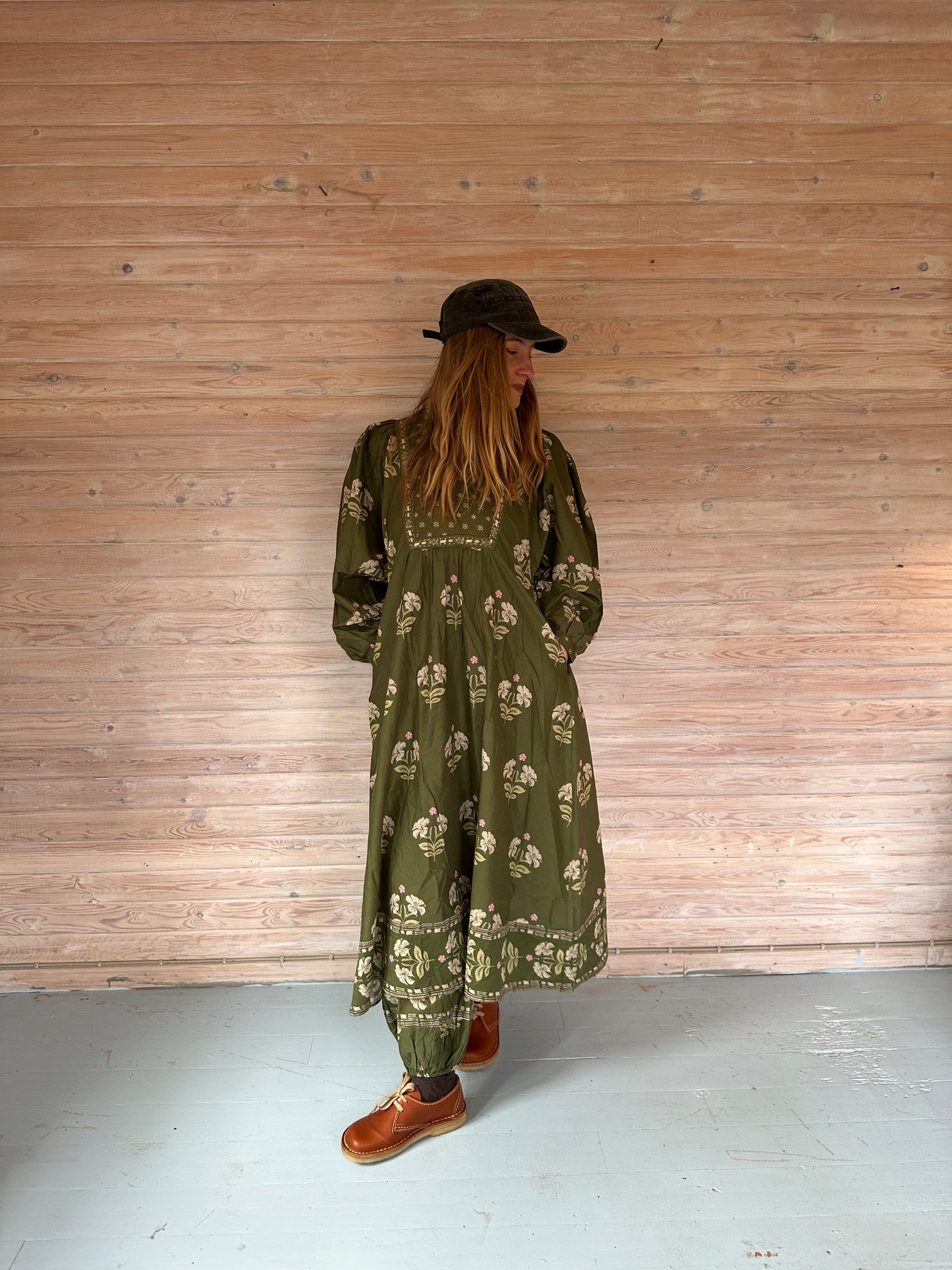 Bomuldskjole fra Himalaya i Grøn