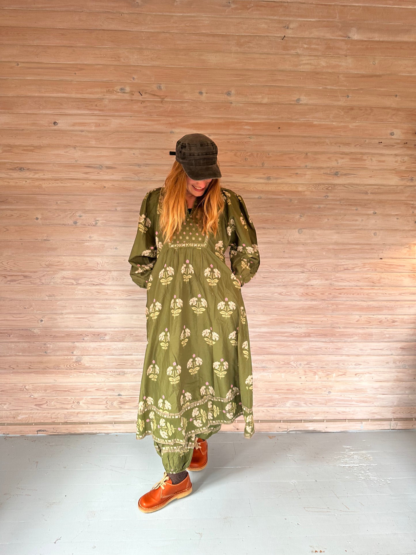 Bomuldskjole fra Himalaya i Grøn