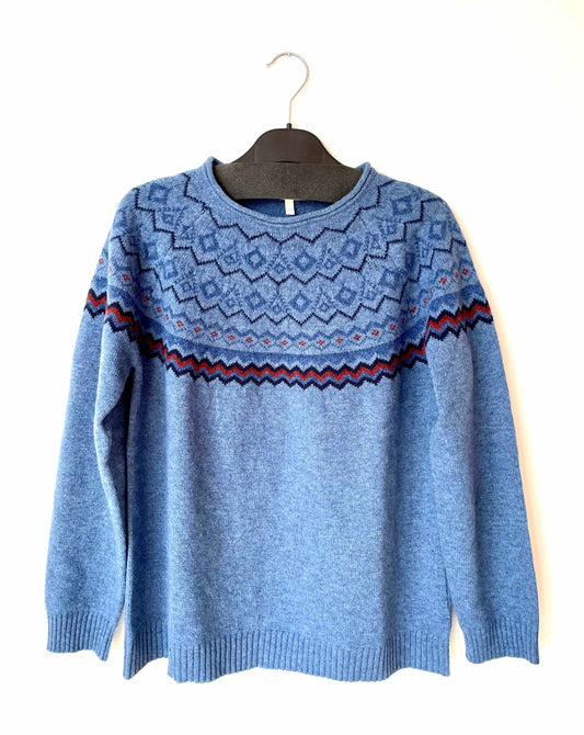 Blå uldsweater 100% uld fra Himalaya