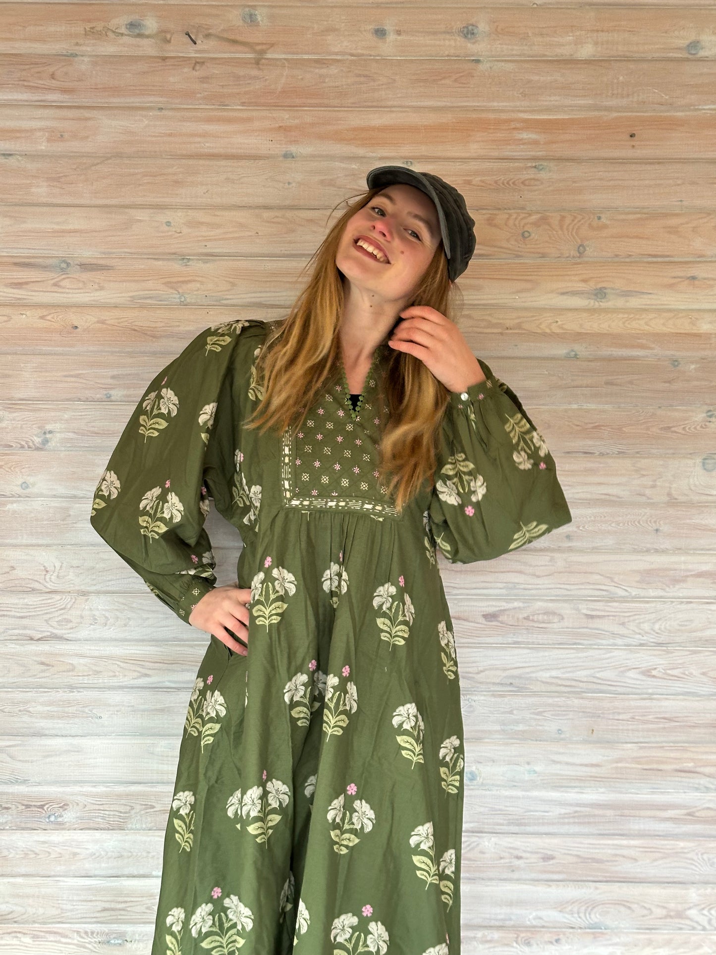 Bomuldskjole fra Himalaya i Grøn