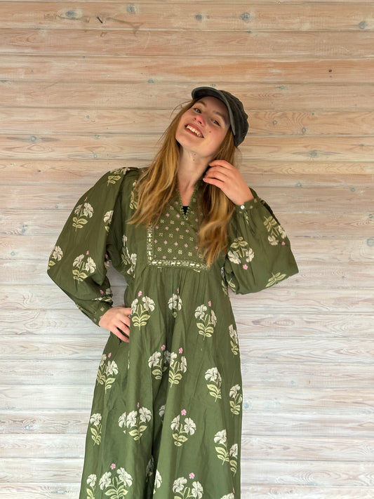 Bomuldskjole fra Himalaya i Grøn