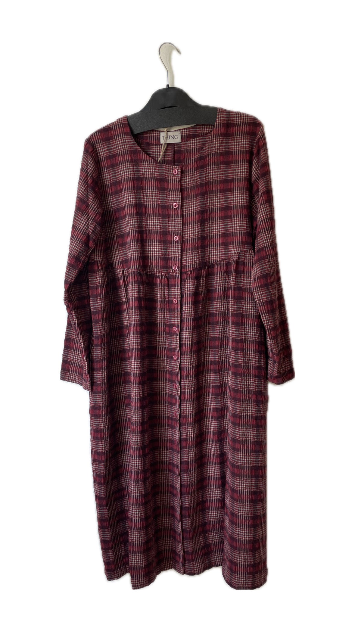 Rødternet kjole i 100% økologisk bomuld fra THING