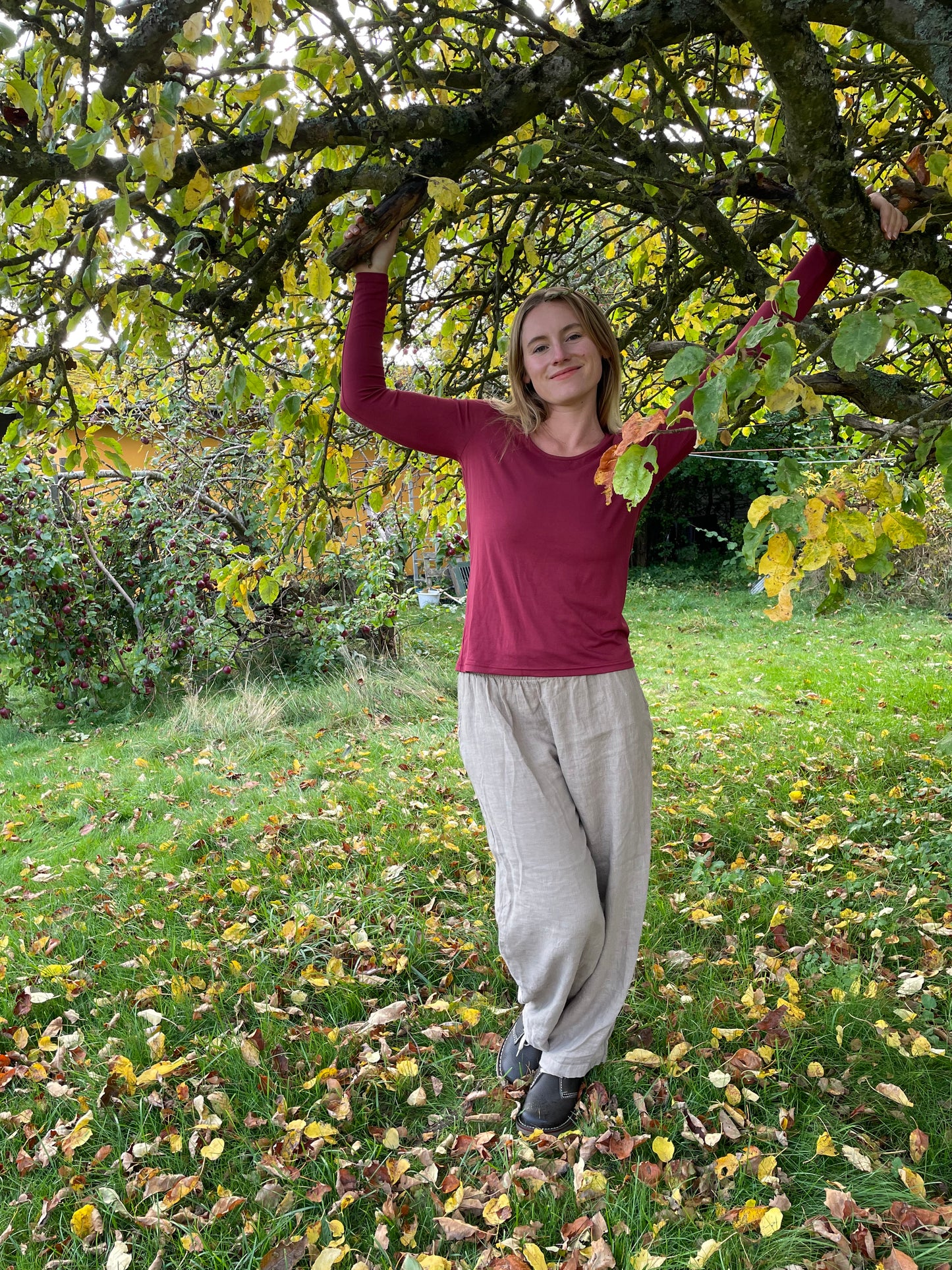 Vinrød langærmet T-Shirt i bambus