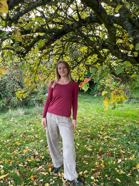 Vinrød langærmet T-Shirt i bambus