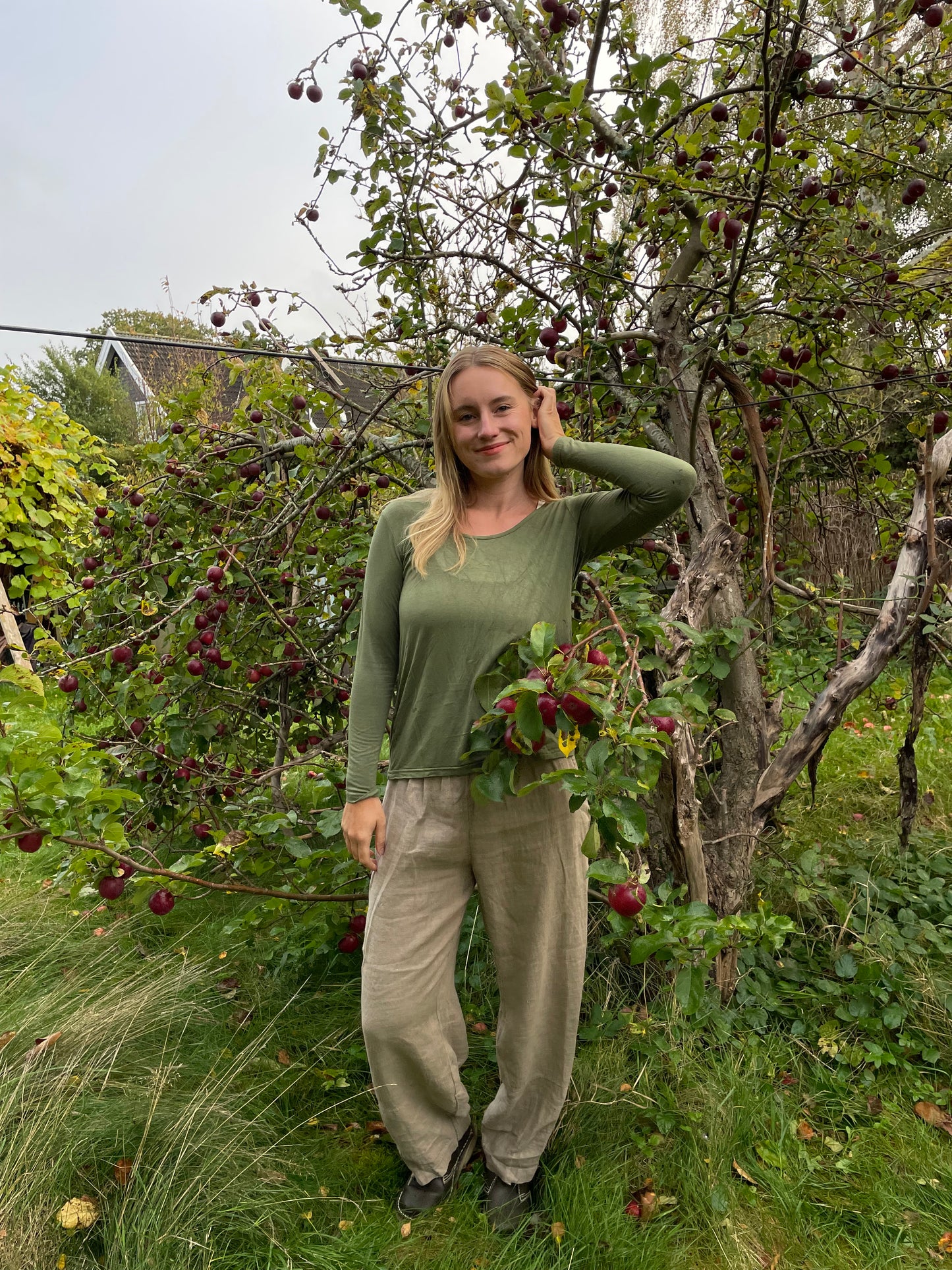 Grøn langærmet T-shirt i bambus