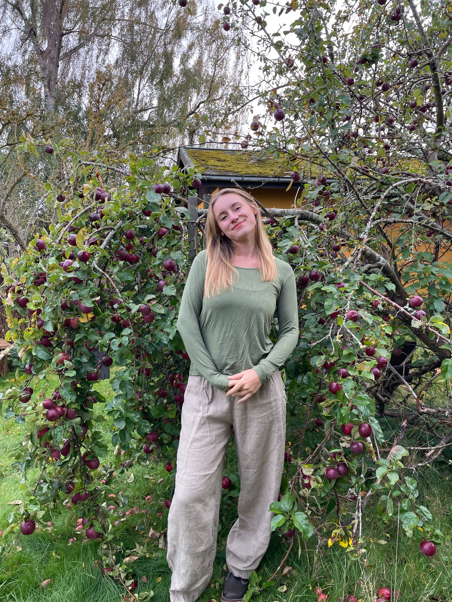 Grøn langærmet T-shirt i bambus